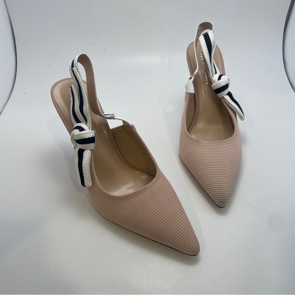 Tan Pointed Toe Sling Back‎ Bow Shoes Classy Women's Size7.5